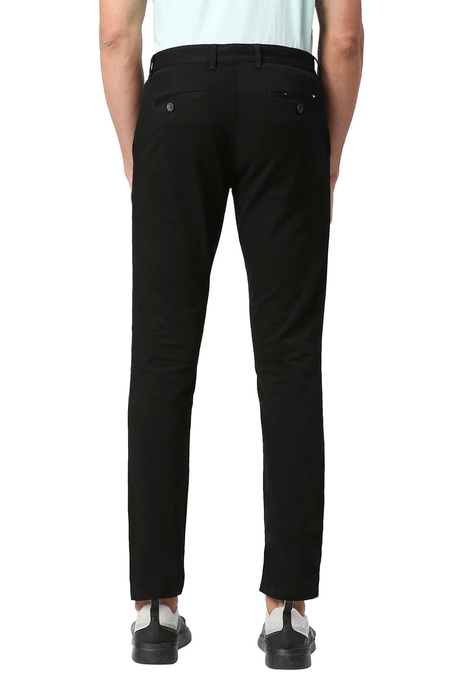 BASICS TAPERED FIT PHANTOM BLACK COTTON STRETCH TROUSERS