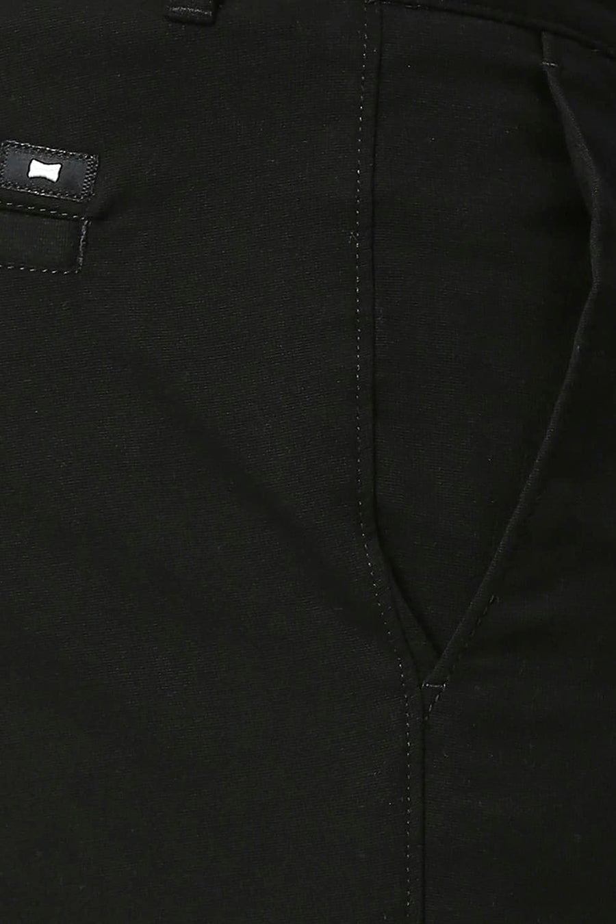 BASICS TAPERED FIT PHANTOM BLACK COTTON STRETCH TROUSERS