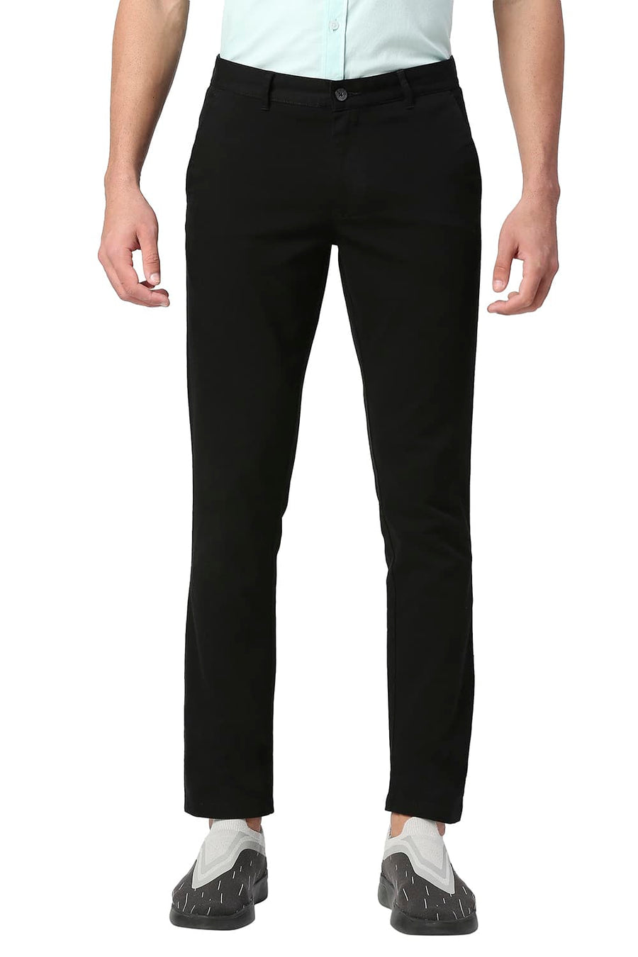 BASICS TAPERED FIT PHANTOM BLACK COTTON STRETCH TROUSERS