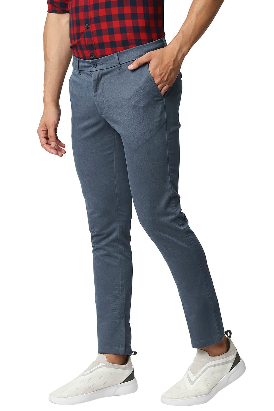 BASICS SKINNY FIT KEY LARGO NAVY STRETCH PRINTED TROUSERS