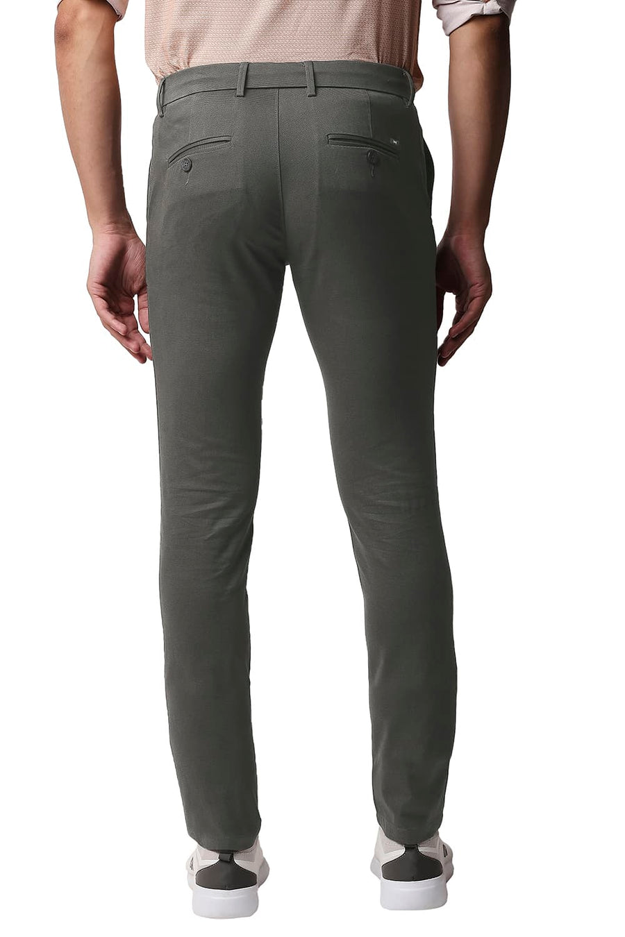 BASICS SKINNY FIT QUILL GREY STRETCH PRINTED TROUSERS