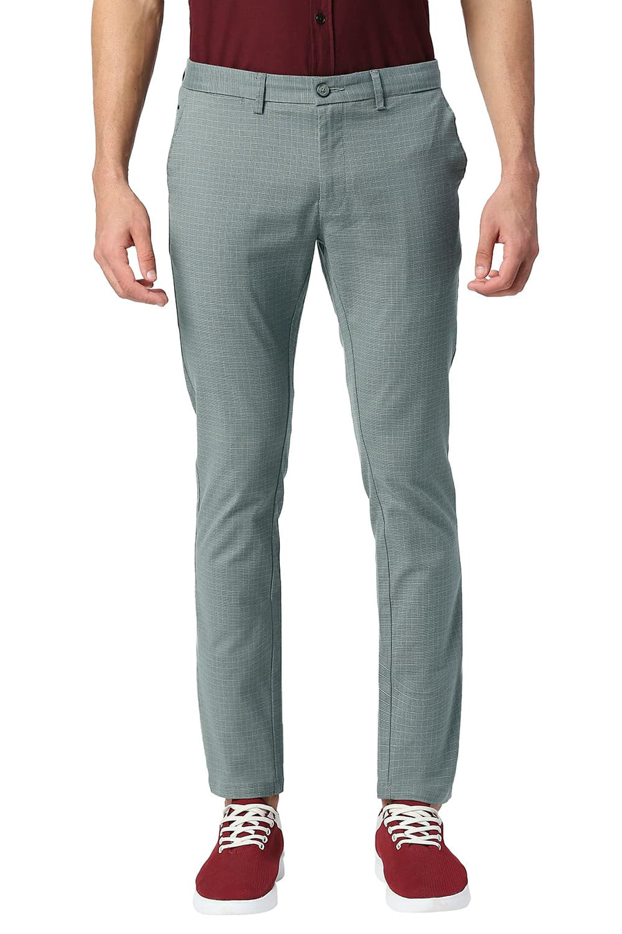 BASICS SKINNY FIT GRIFFIN GREY STRETCH CHECKS TROUSERS