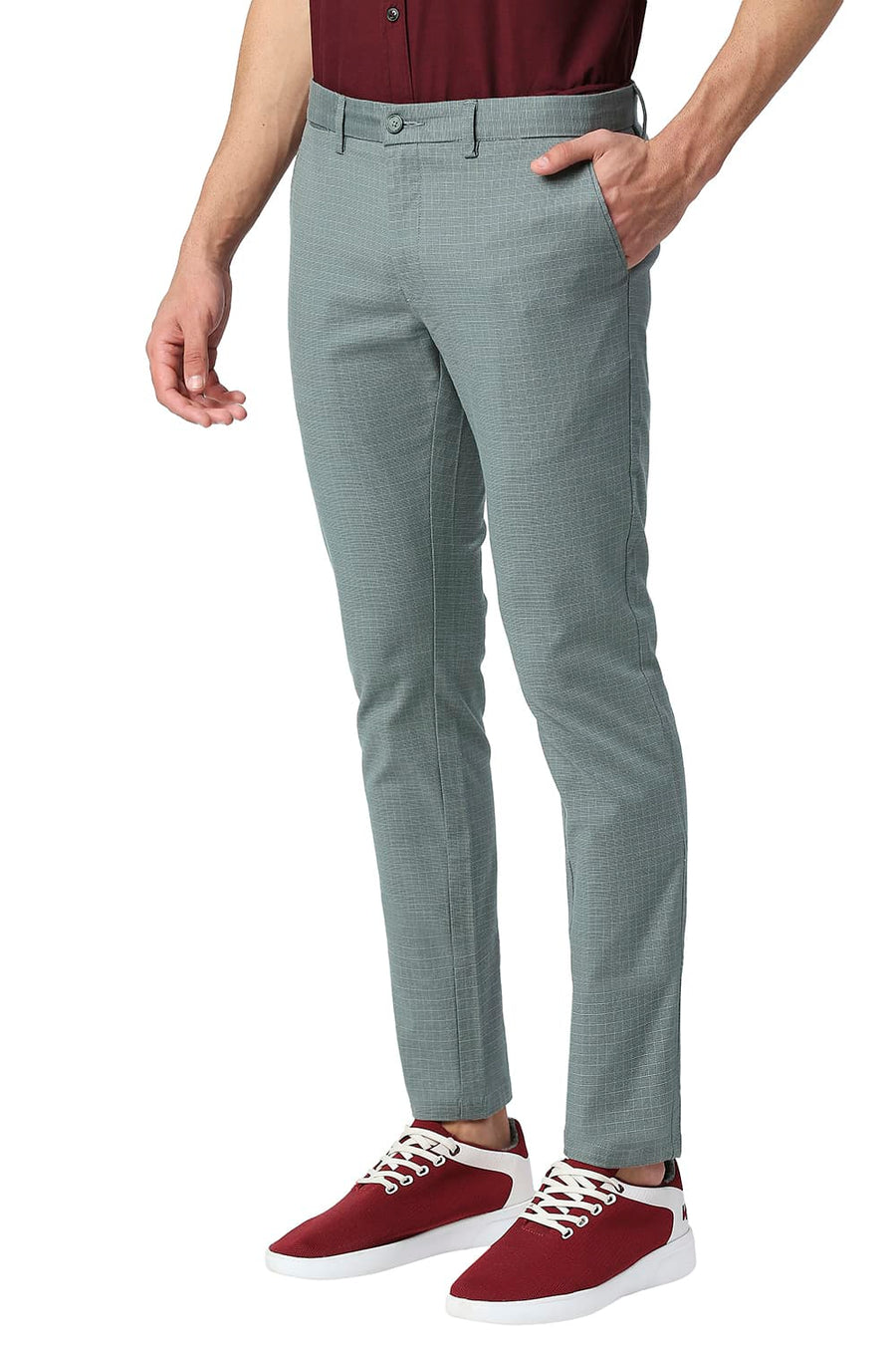 BASICS SKINNY FIT GRIFFIN GREY STRETCH CHECKS TROUSERS