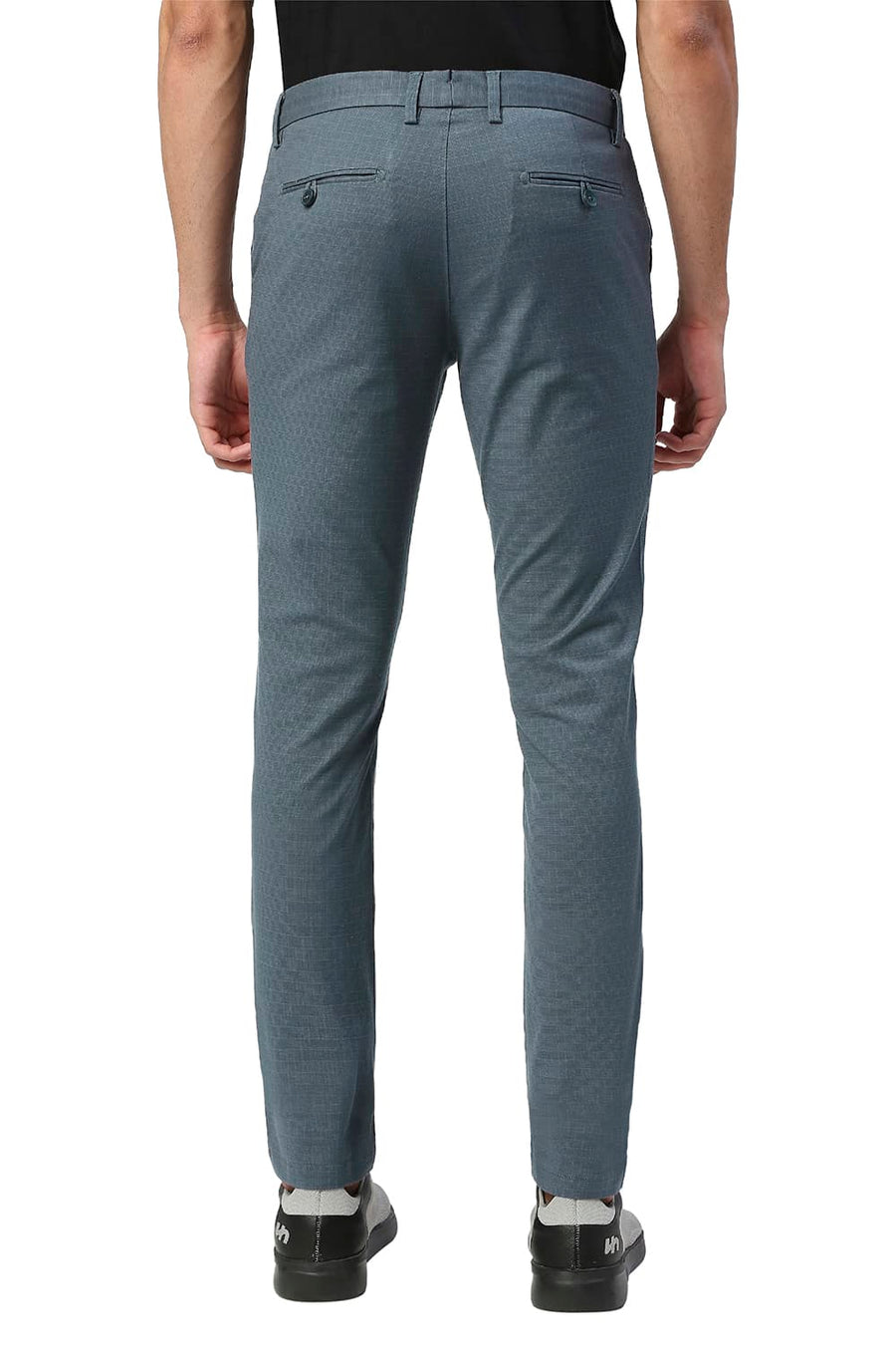 BASICS SKINNY FIT FLINTSTONE BLUE STRETCH CHECKS TROUSERS