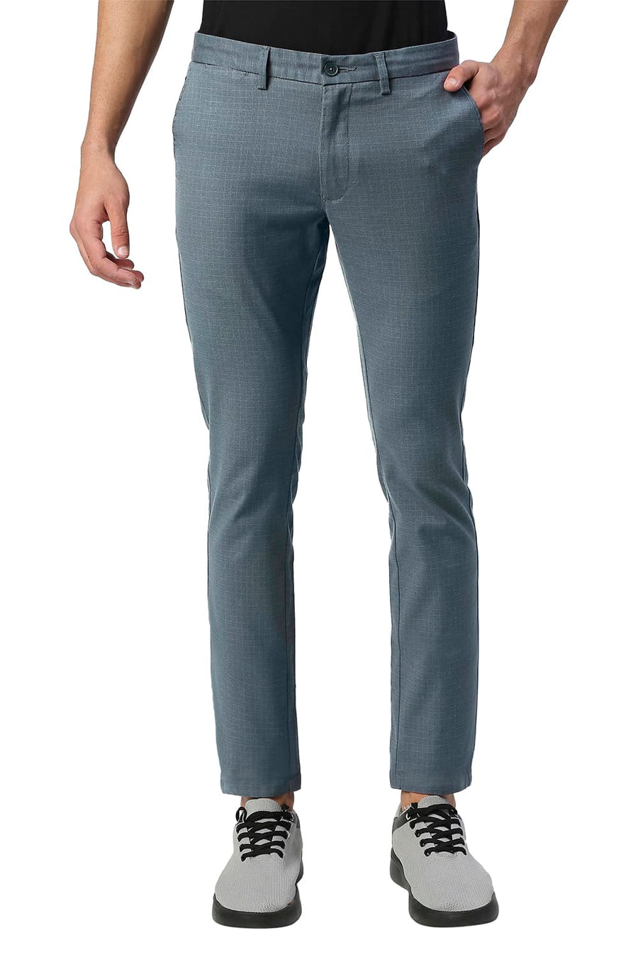 BASICS SKINNY FIT FLINTSTONE BLUE STRETCH CHECKS TROUSERS