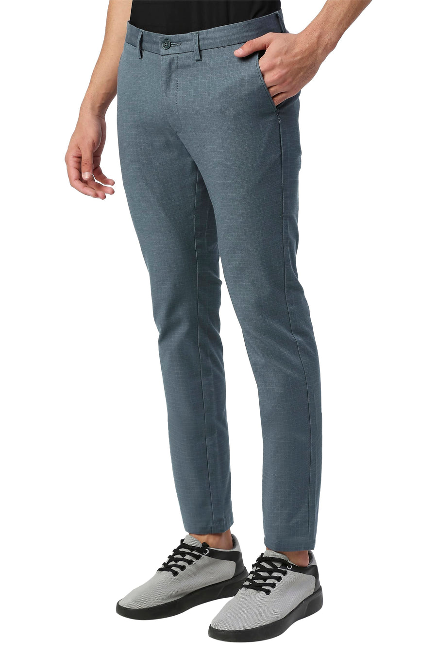 BASICS SKINNY FIT FLINTSTONE BLUE STRETCH CHECKS TROUSERS