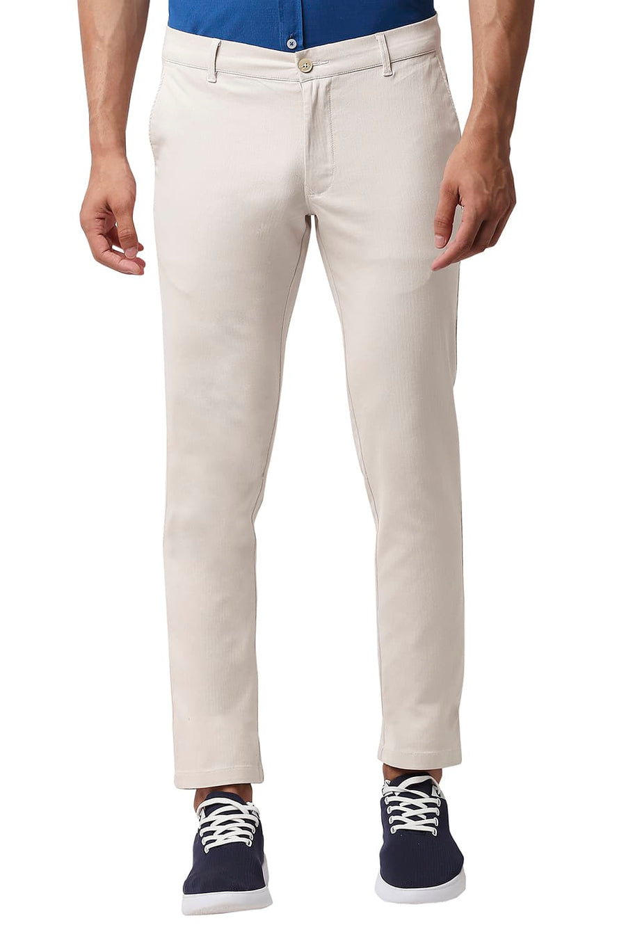BASICS SKINNY FIT GARDENIA BEIGE COTTON STRETCH TROUSERS