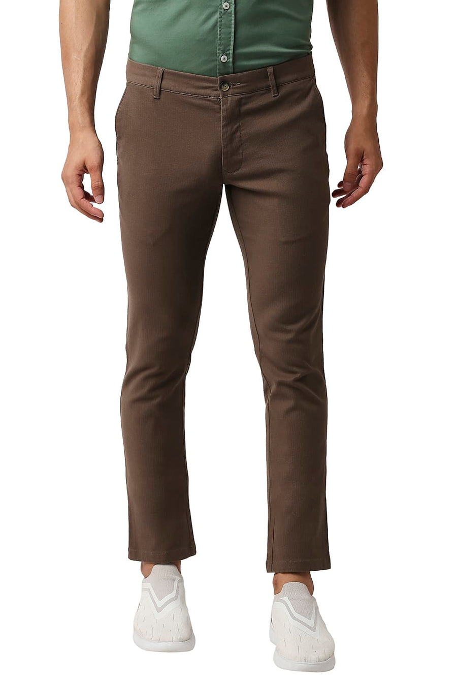 BASICS SKINNY FIT TIMBER WOLF BROWN COTTON STRETCH TROUSERS