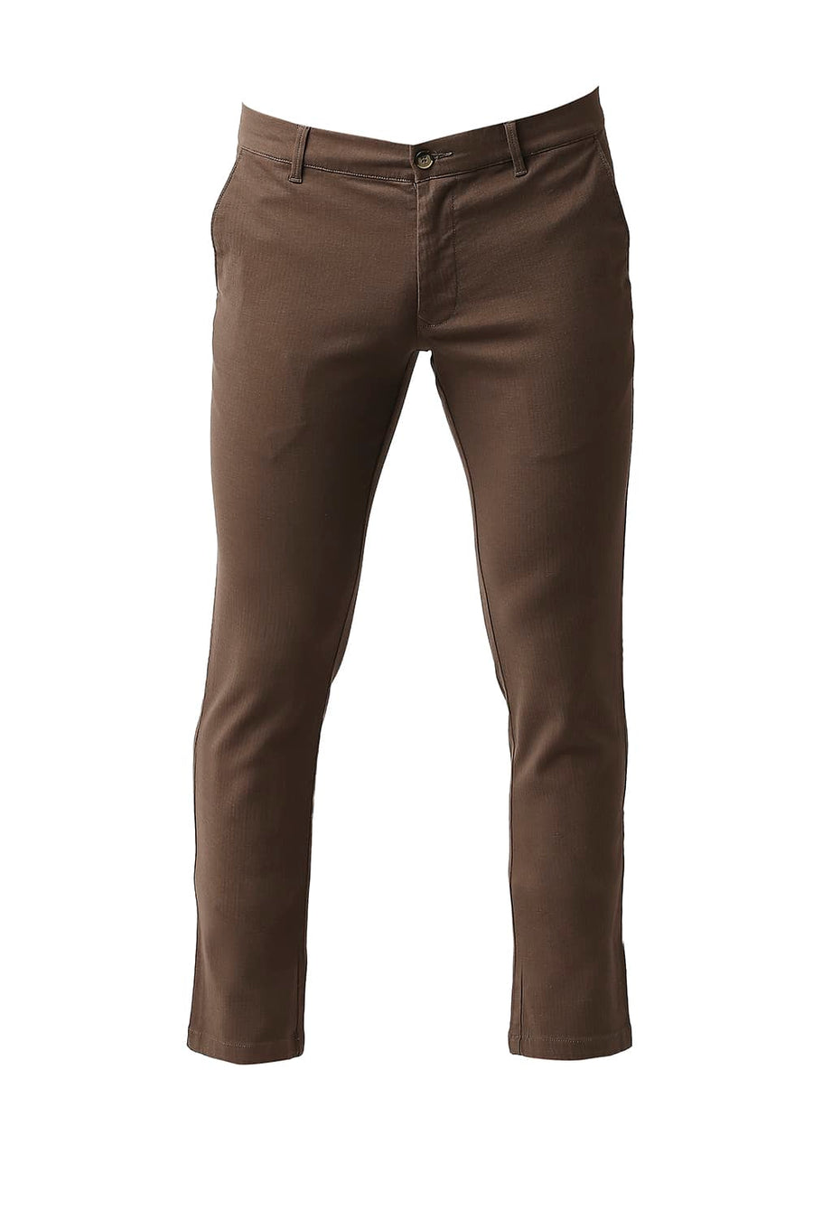 BASICS SKINNY FIT TIMBER WOLF BROWN COTTON STRETCH TROUSERS