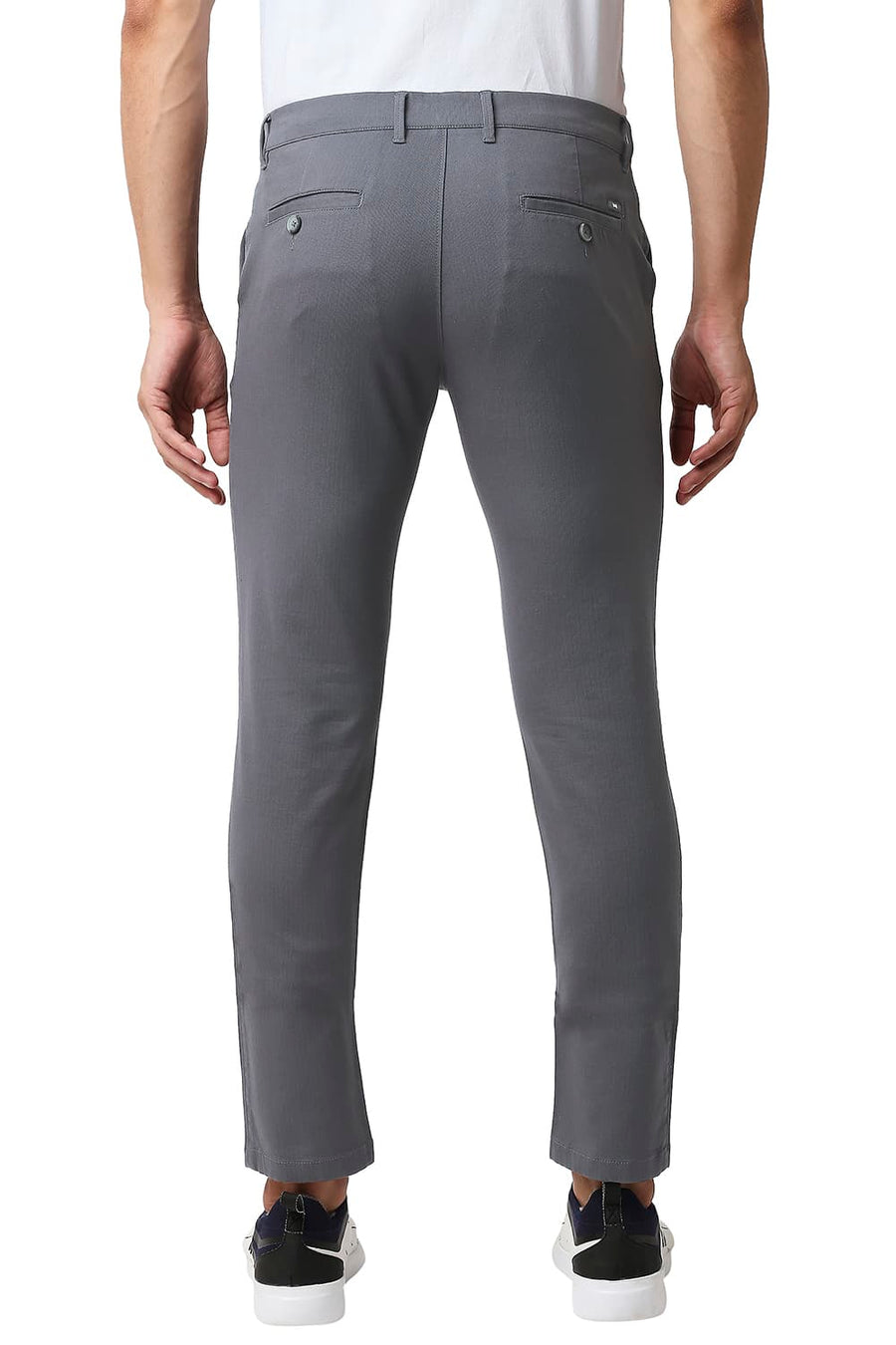 BASICS SKINNY FIT THUNDERSTORM GREY COTTON STRETCH TROUSERS