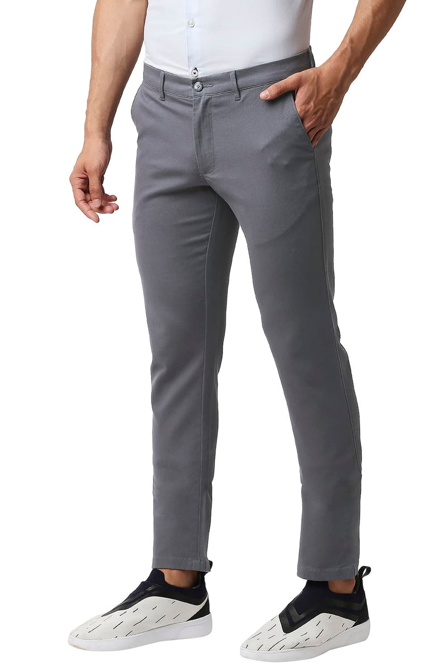 BASICS SKINNY FIT THUNDERSTORM GREY COTTON STRETCH TROUSERS