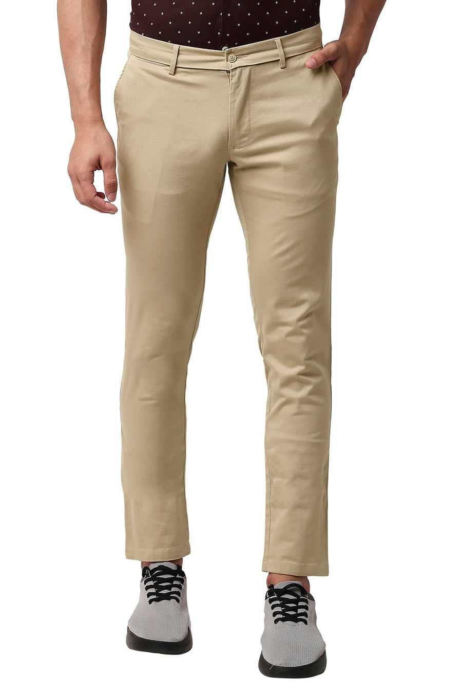 BASICS SKINNY FIT BISCOTTI KHAKHI COTTON STRETCH TROUSERS