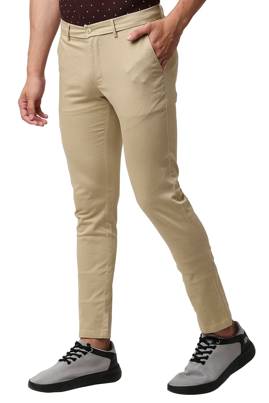 BASICS SKINNY FIT BISCOTTI KHAKHI COTTON STRETCH TROUSERS