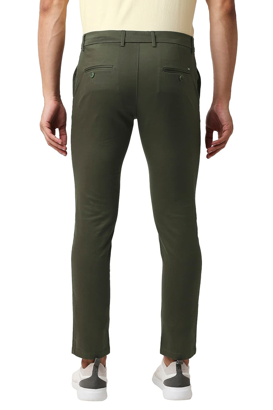 BASICS SKINNY FIT VETIVER OLIVE COTTON STRETCH TROUSERS