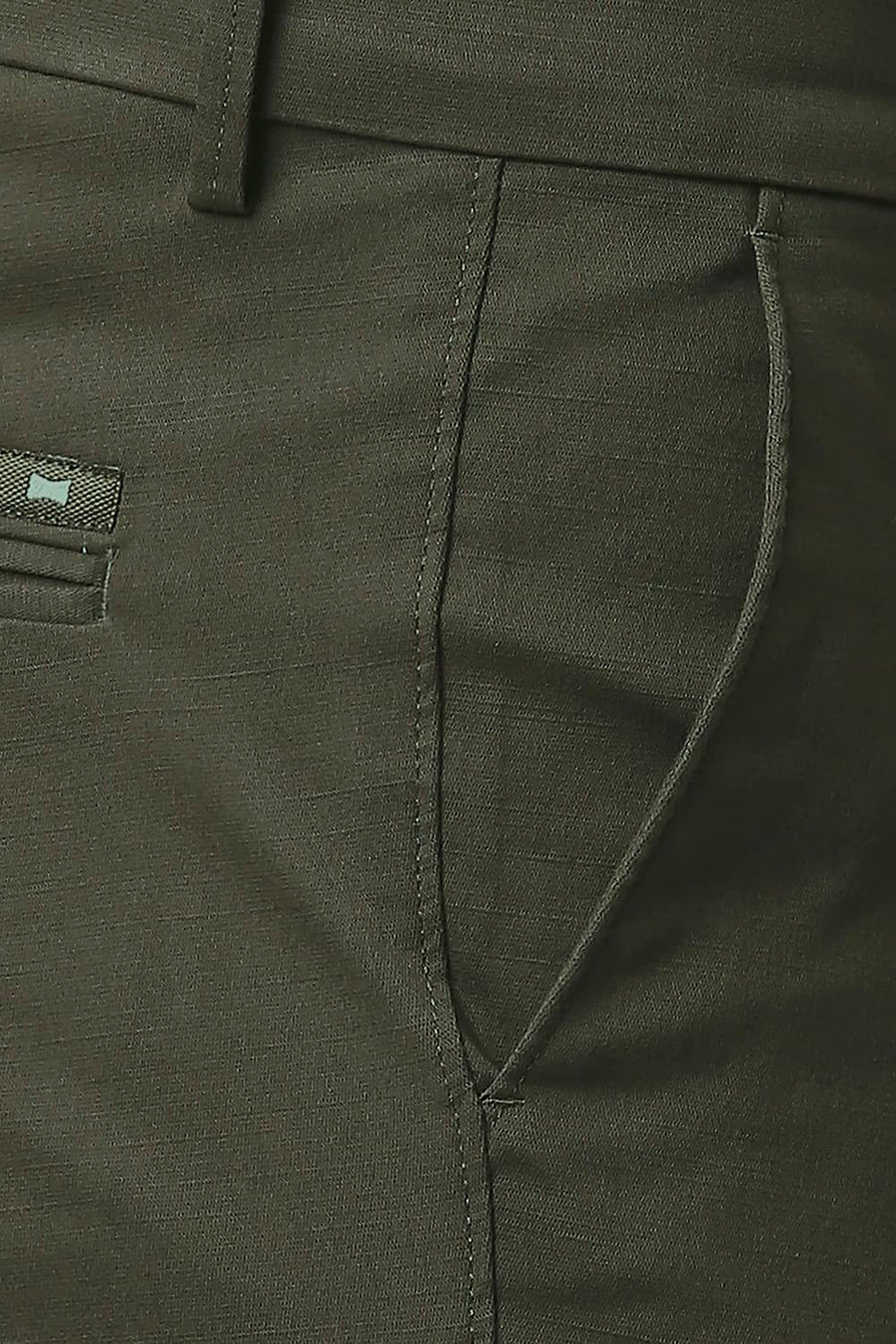 BASICS SKINNY FIT VETIVER OLIVE COTTON STRETCH TROUSERS