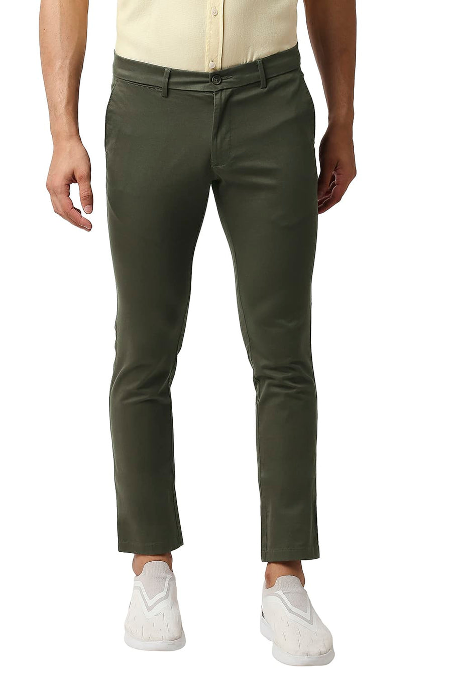 BASICS SKINNY FIT VETIVER OLIVE COTTON STRETCH TROUSERS