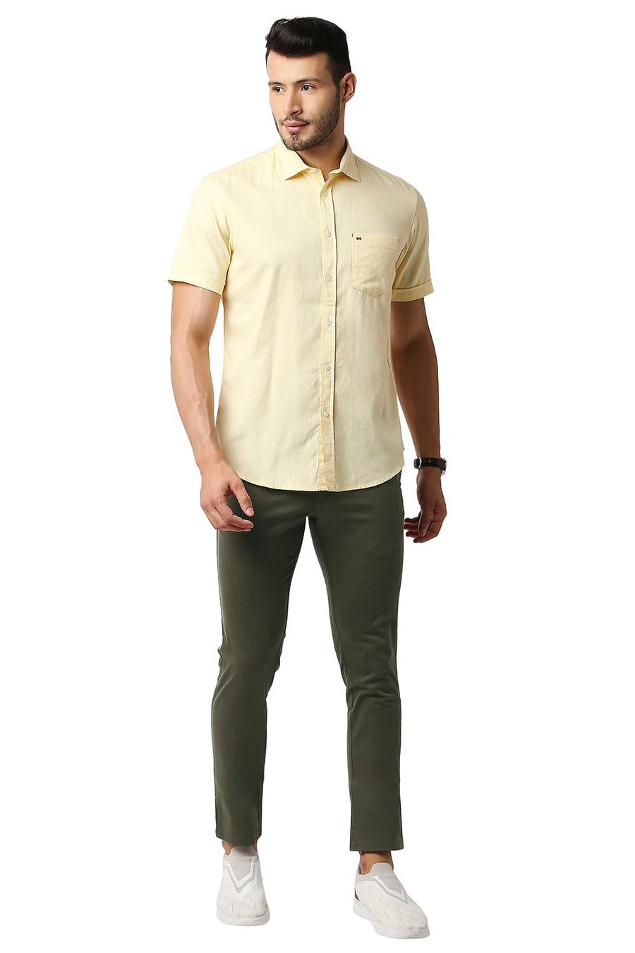 BASICS SKINNY FIT VETIVER OLIVE COTTON STRETCH TROUSERS