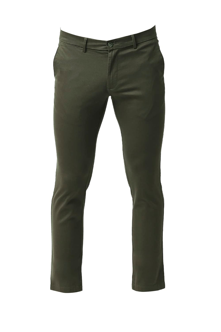 BASICS SKINNY FIT VETIVER OLIVE COTTON STRETCH TROUSERS