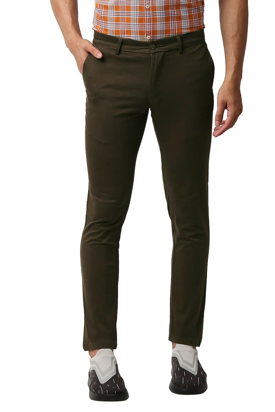 BASICS SKINNY FIT DEMILASSE BROWN COTTON STRETCH TROUSERS