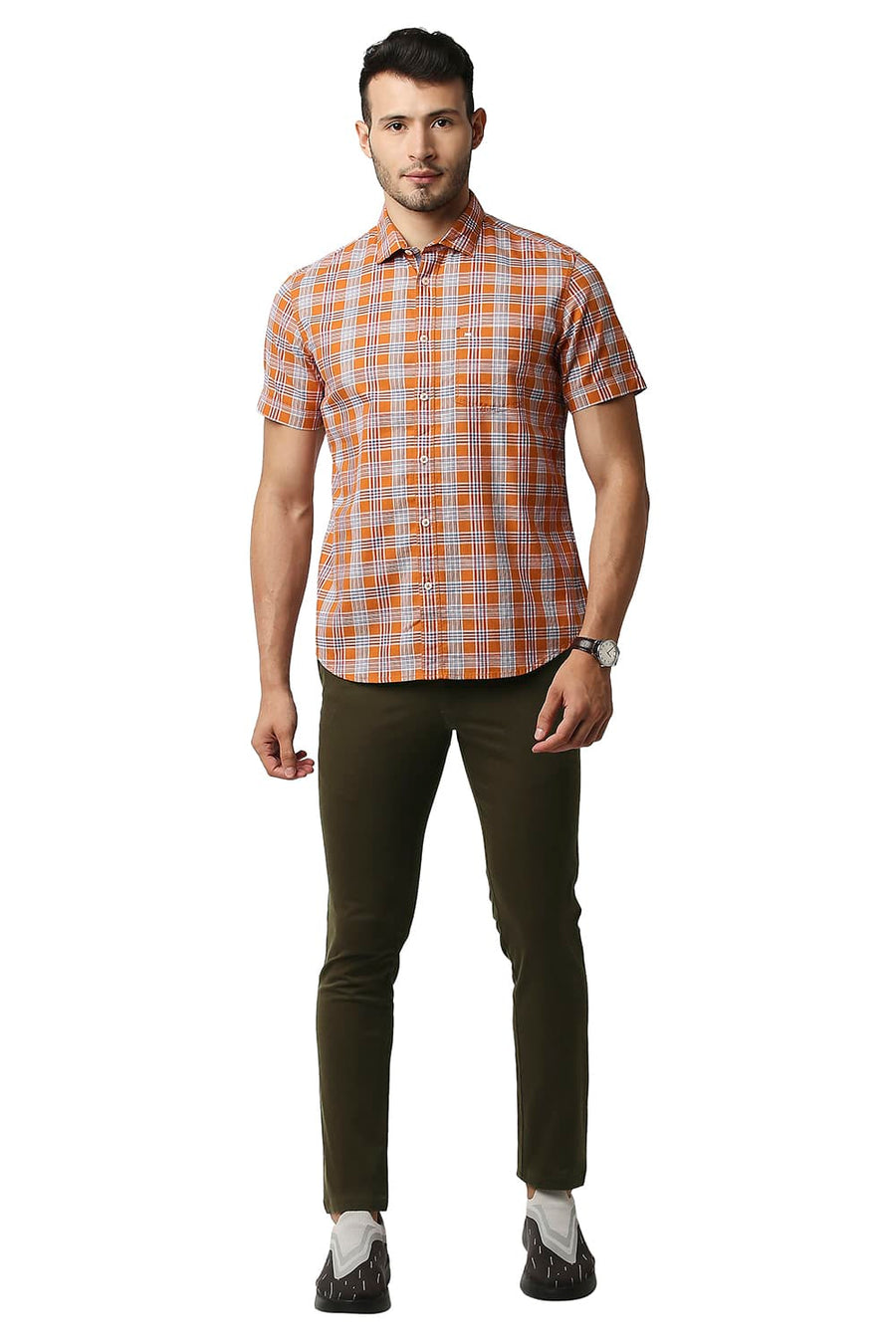 BASICS SKINNY FIT DEMILASSE BROWN COTTON STRETCH TROUSERS