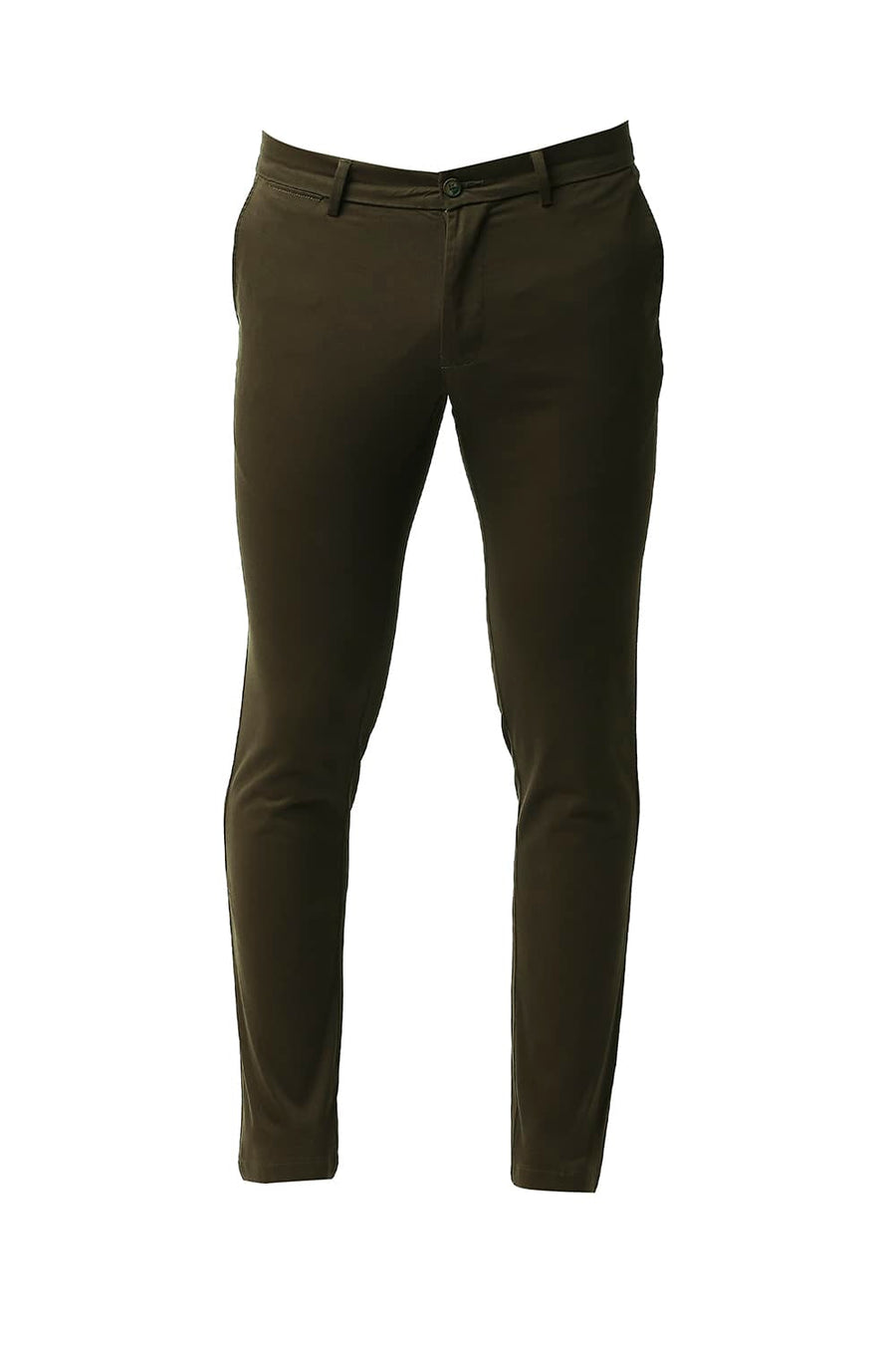 BASICS SKINNY FIT DEMILASSE BROWN COTTON STRETCH TROUSERS