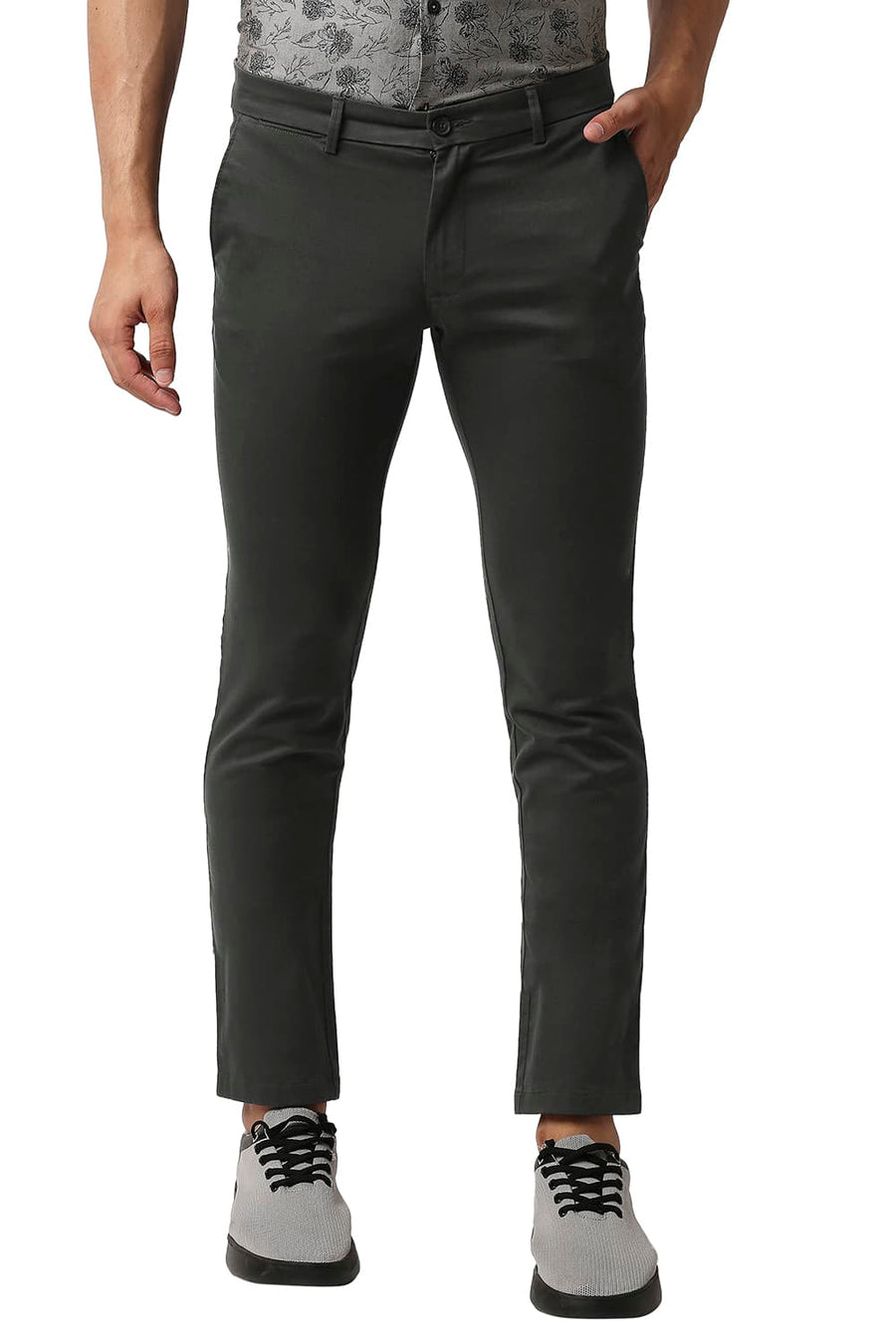 BASICS SKINNY FIT VOLCANIC ASH GREY COTTON STRETCH TROUSERS