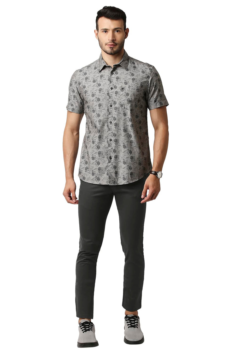 BASICS SKINNY FIT VOLCANIC ASH GREY COTTON STRETCH TROUSERS