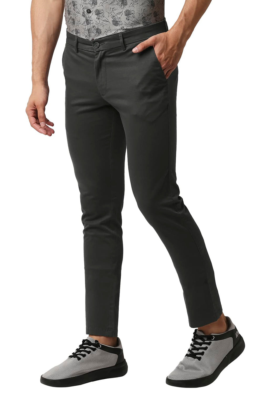 BASICS SKINNY FIT VOLCANIC ASH GREY COTTON STRETCH TROUSERS