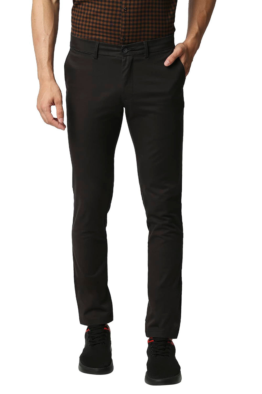 BASICS SKINNY FIT RAVEN BLACK BROKEN TWILL STRETCH TROUSERS