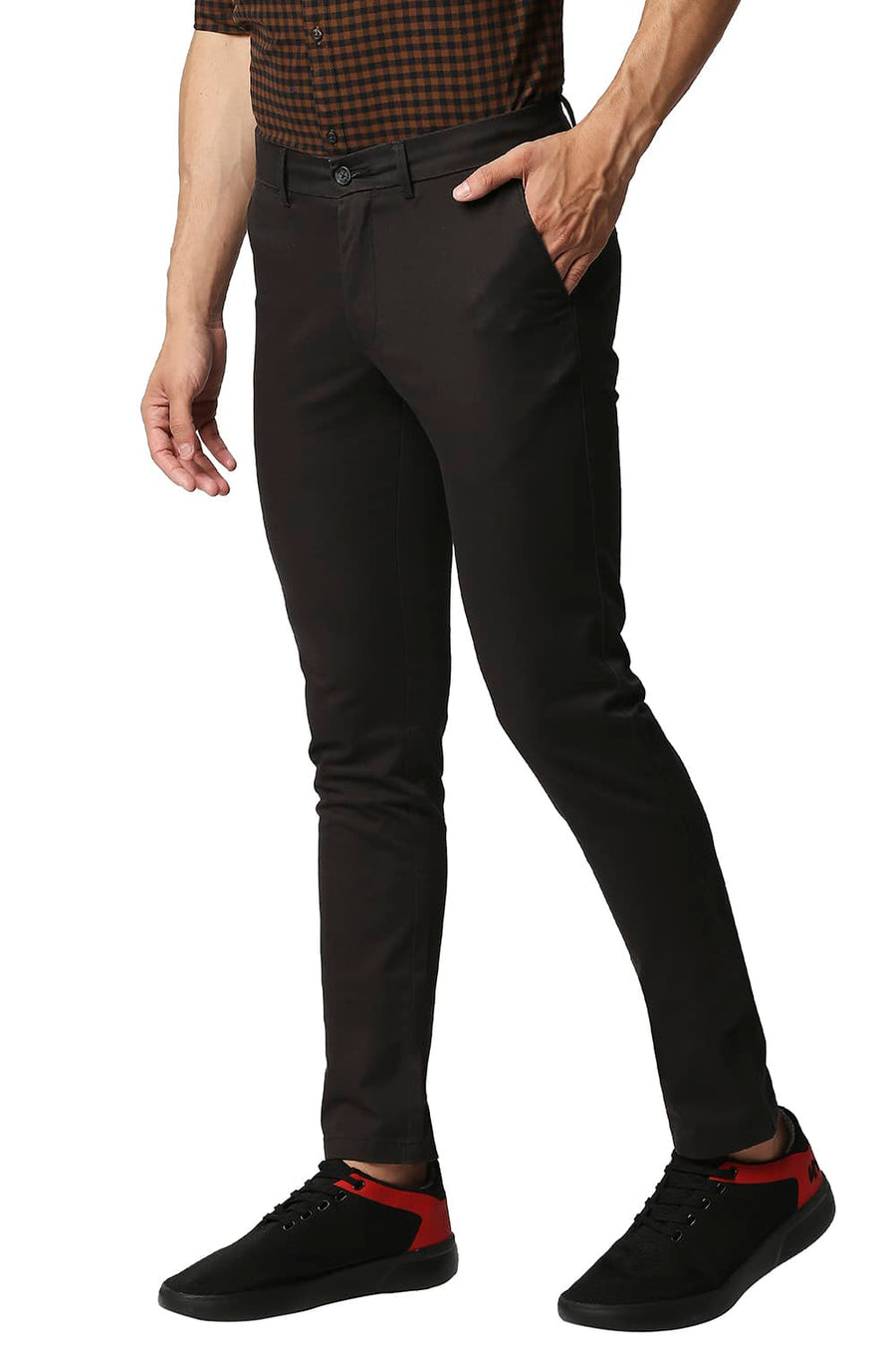 BASICS SKINNY FIT RAVEN BLACK BROKEN TWILL STRETCH TROUSERS