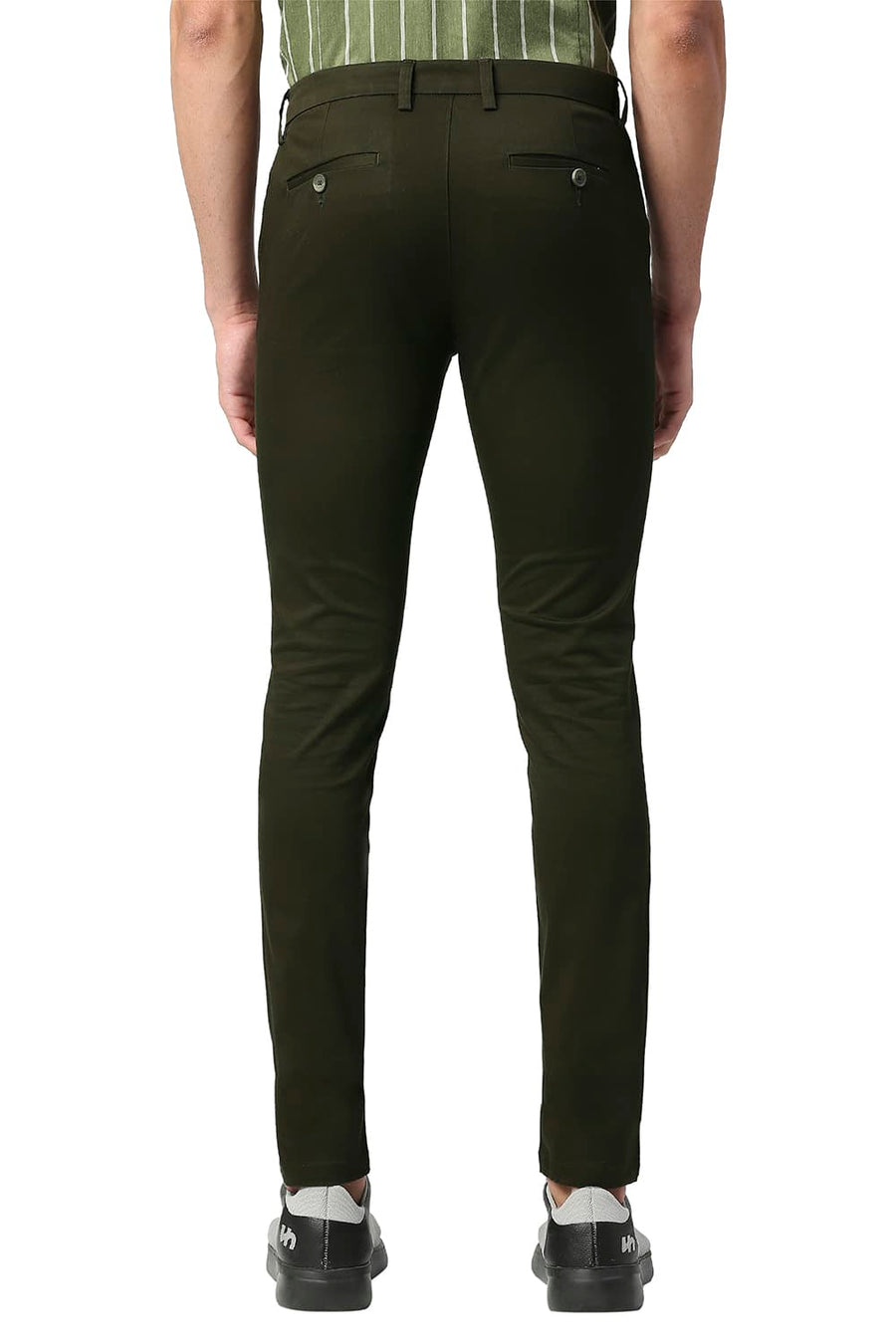 BASICS SKINNY FIT TARMAC OLIVE BROKEN TWILL STRETCH TROUSERS