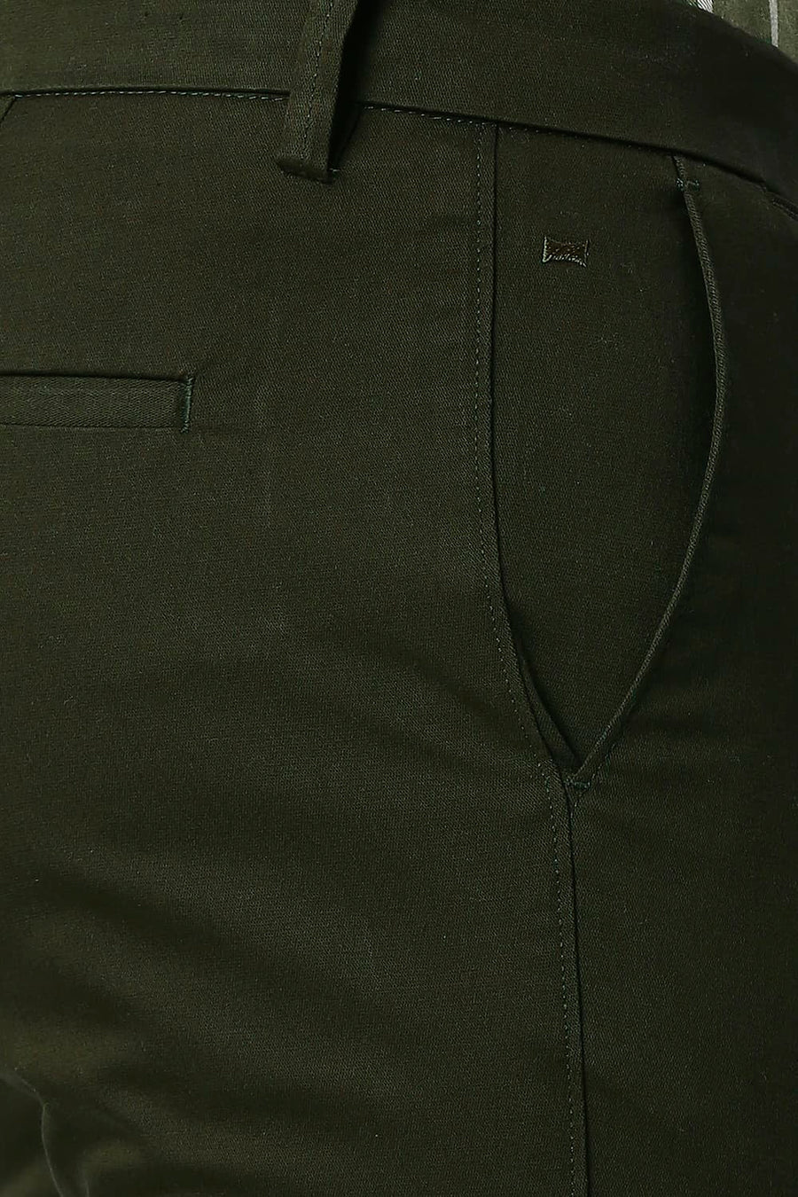 BASICS SKINNY FIT TARMAC OLIVE BROKEN TWILL STRETCH TROUSERS