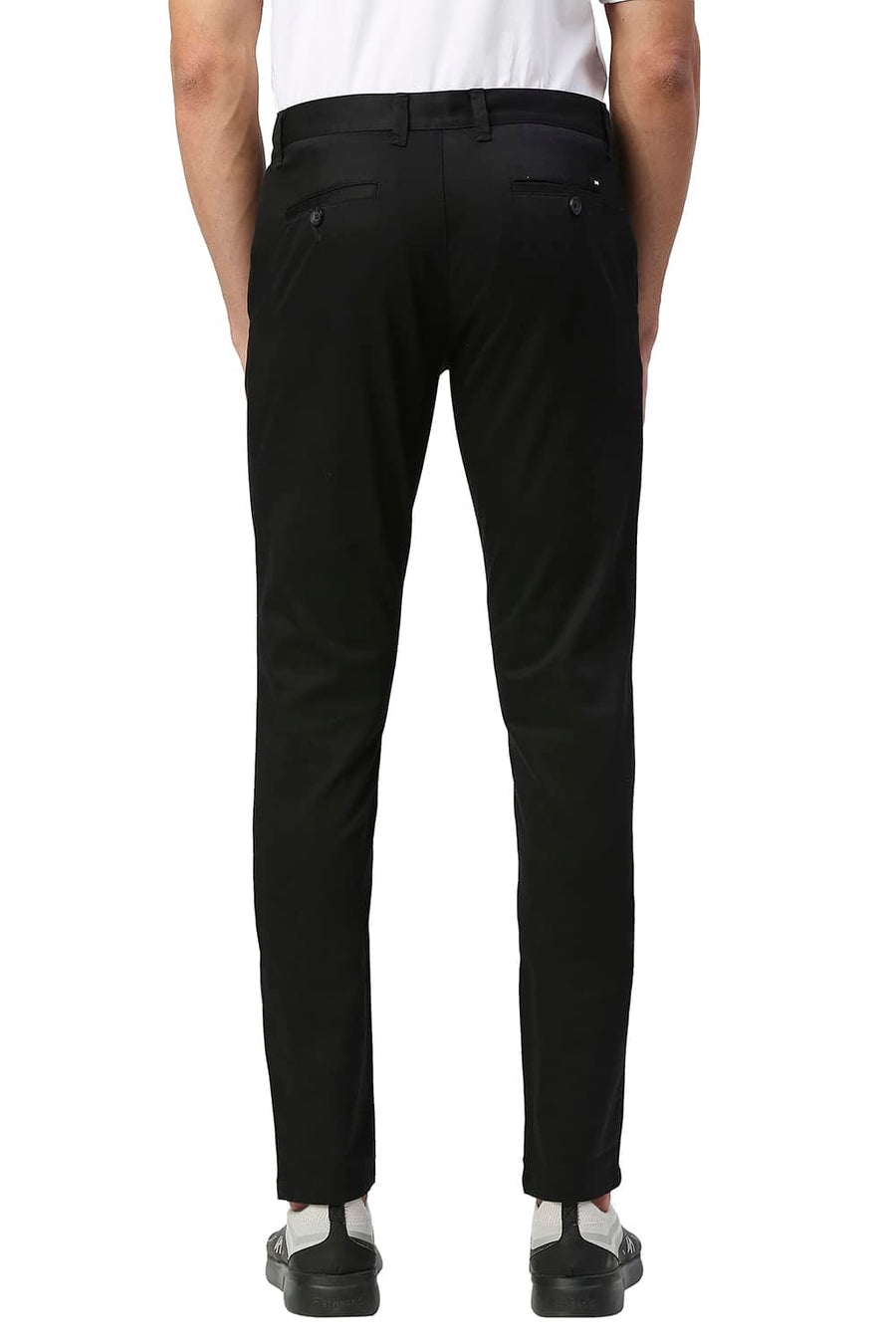 BASICS TAPERED FIT PHANTOM BLACK COTTON STRETCH TROUSERS