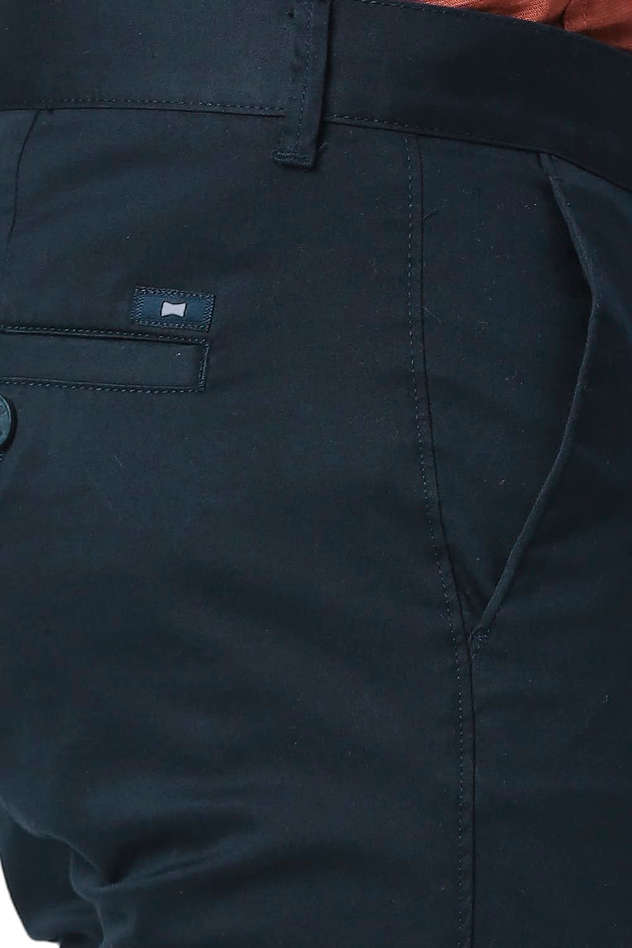 BASICS TAPERED FIT ANTHRACITE NAVY COTTON STRETCH TROUSERS