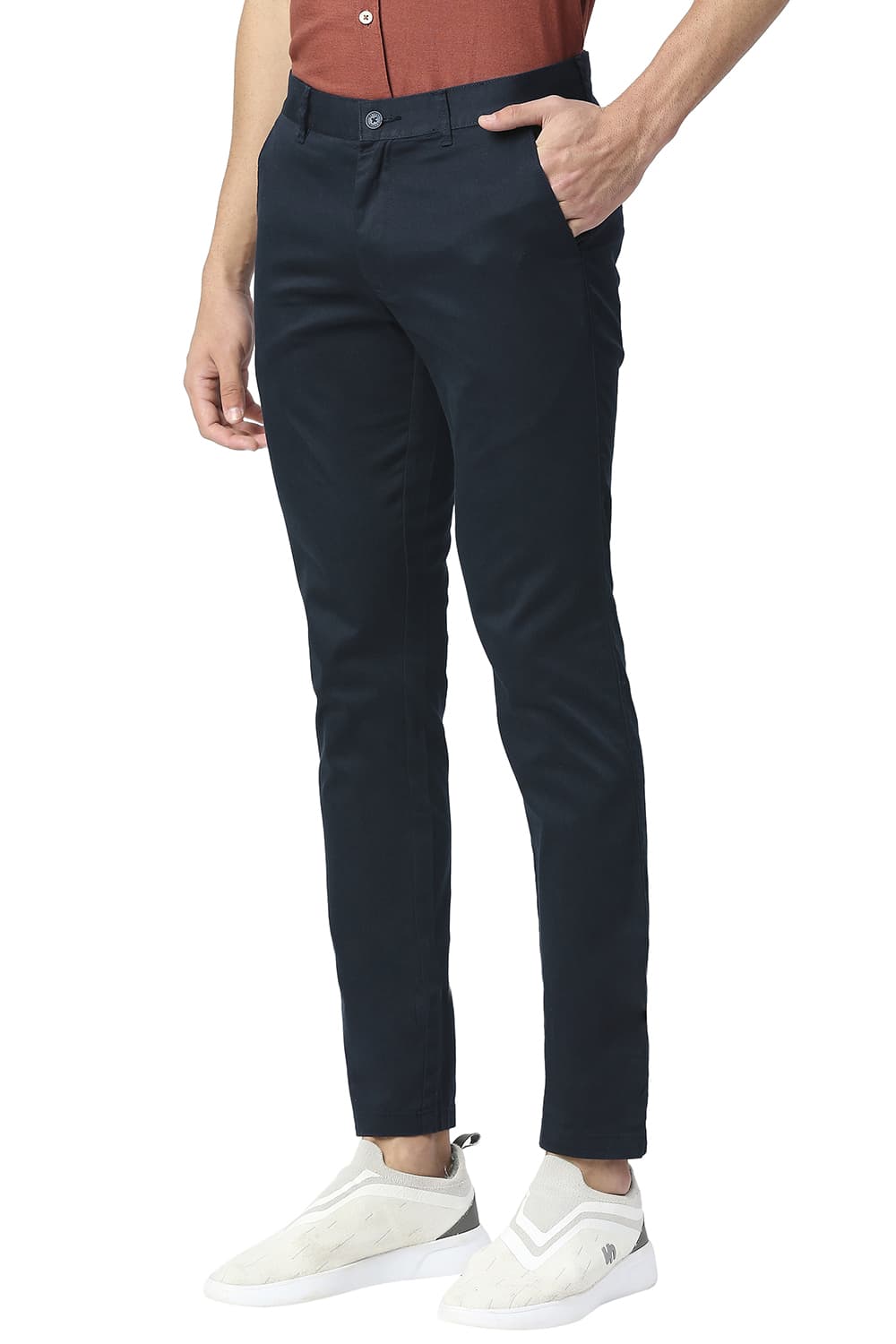 BASICS TAPERED FIT COTTON STRETCH TROUSERS