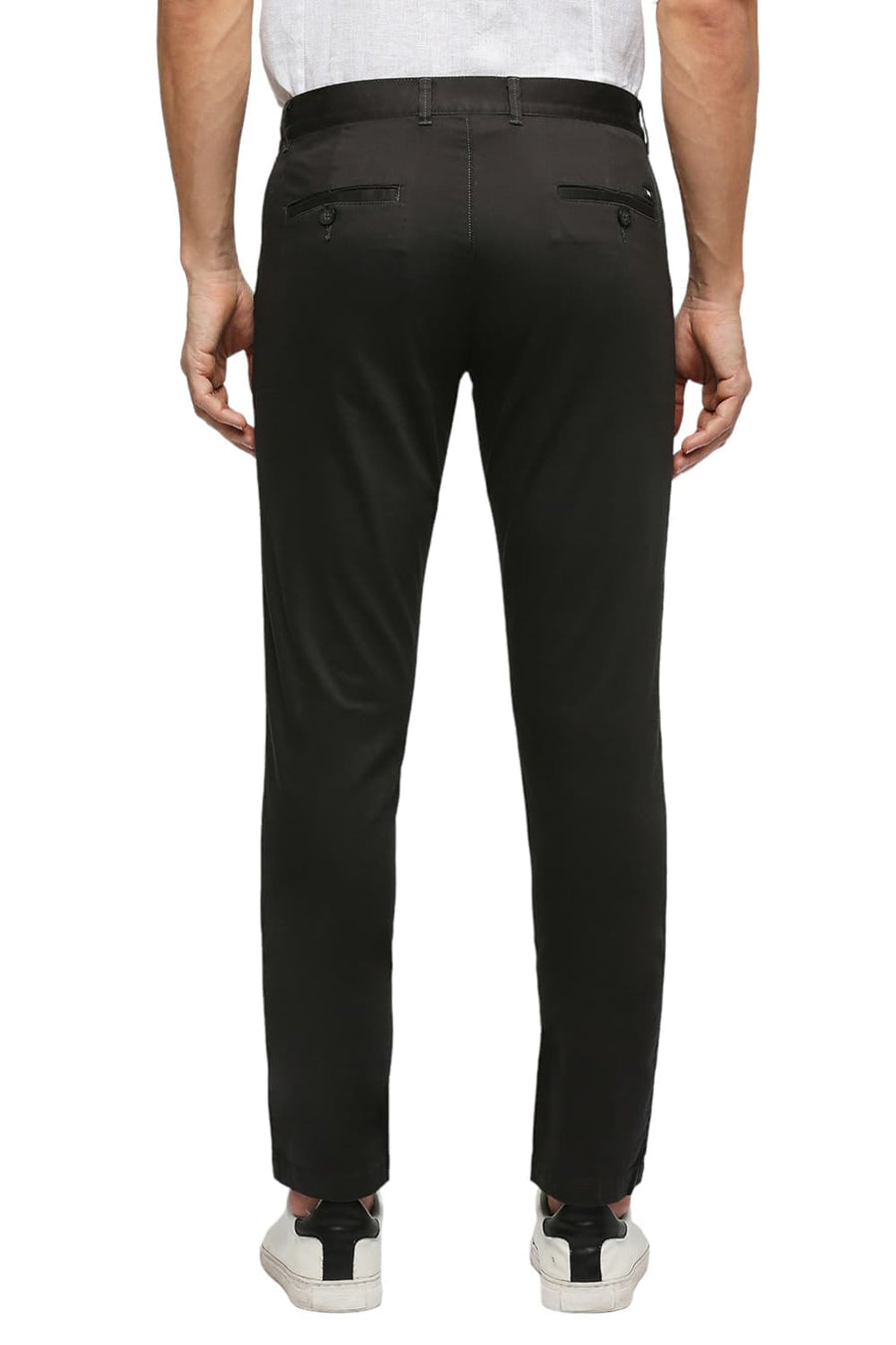 BASICS TAPERED FIT EBONY GREY COTTON STRETCH TROUSERS