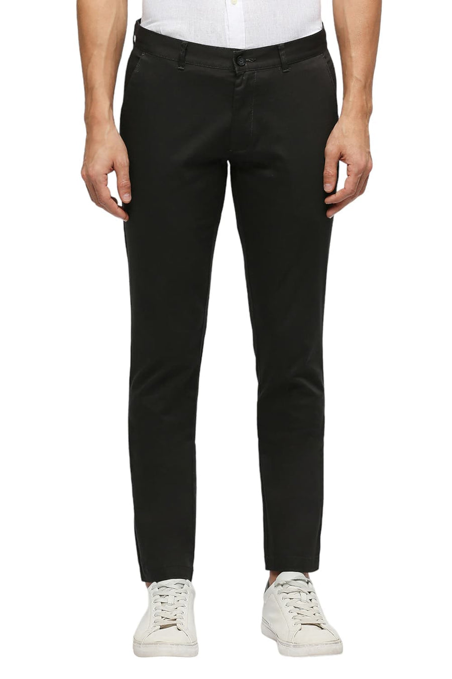 BASICS TAPERED FIT EBONY GREY COTTON STRETCH TROUSERS