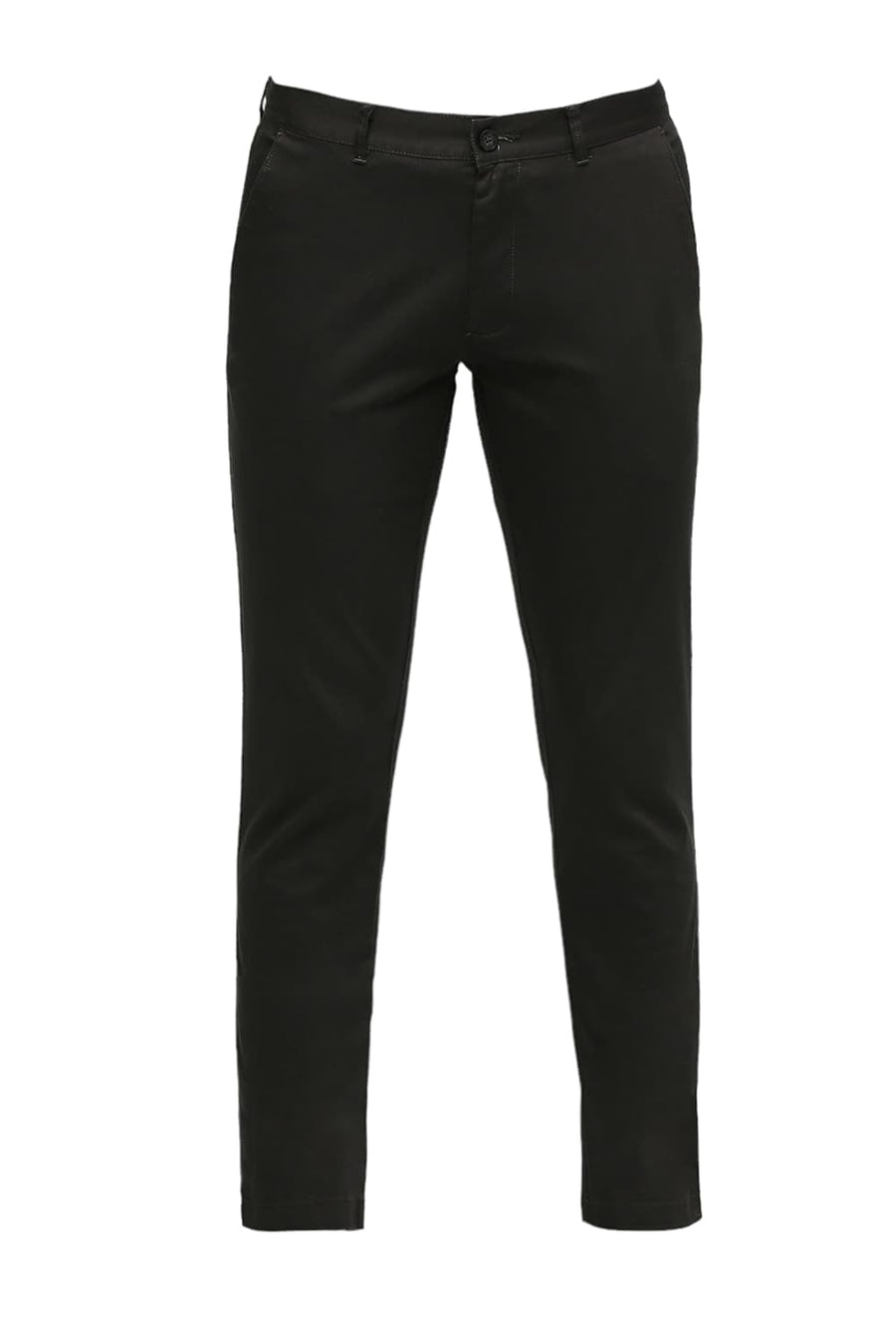 BASICS TAPERED FIT EBONY GREY COTTON STRETCH TROUSERS
