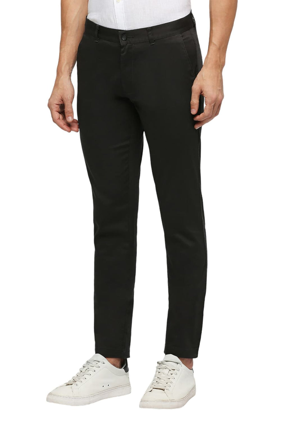 BASICS TAPERED FIT EBONY GREY COTTON STRETCH TROUSERS