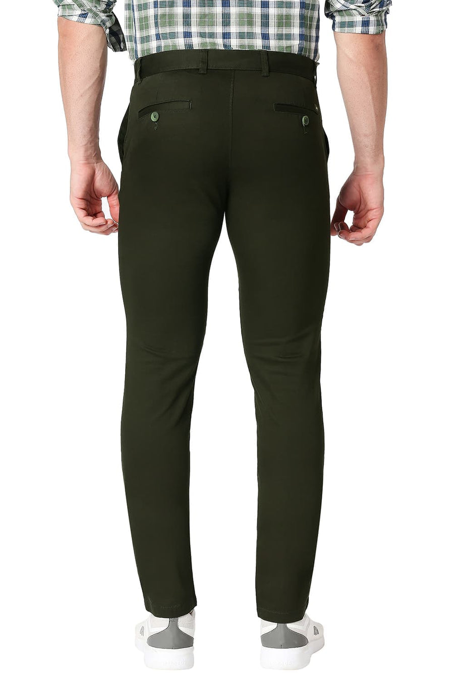 BASICS TAPERED FIT FOREST GREEN COTTON STRETCH TROUSERS