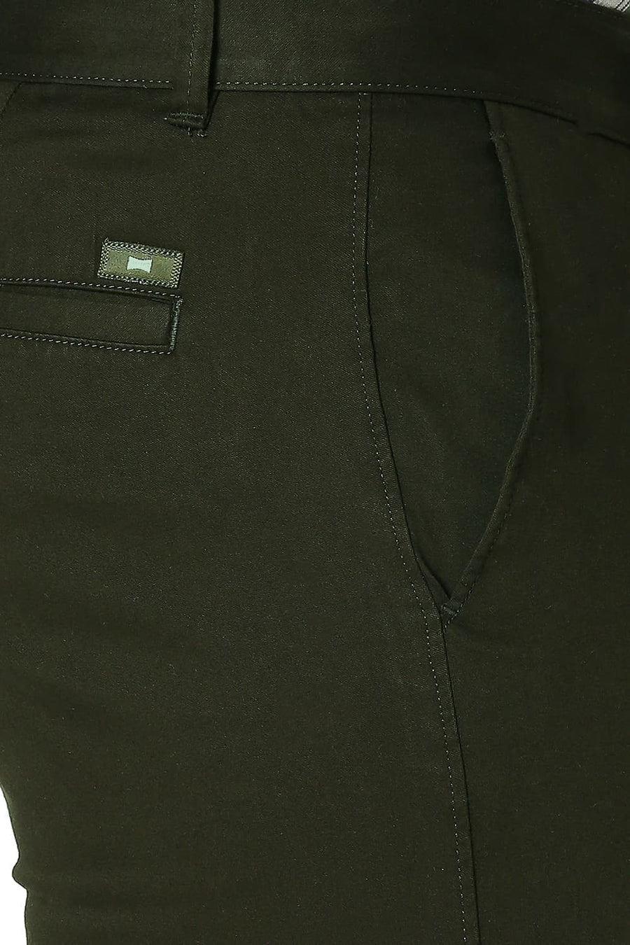 BASICS TAPERED FIT FOREST GREEN COTTON STRETCH TROUSERS