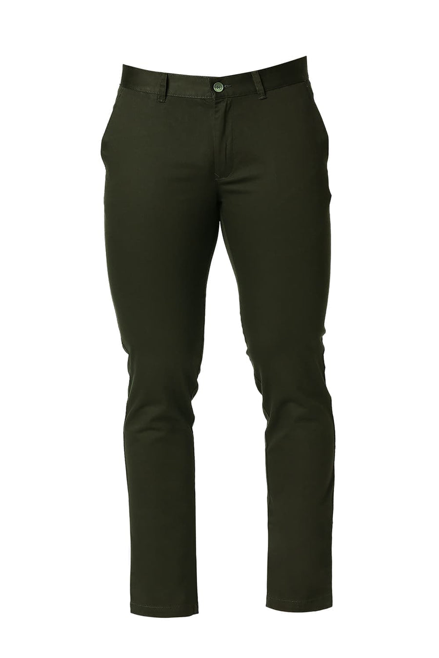 BASICS TAPERED FIT FOREST GREEN COTTON STRETCH TROUSERS