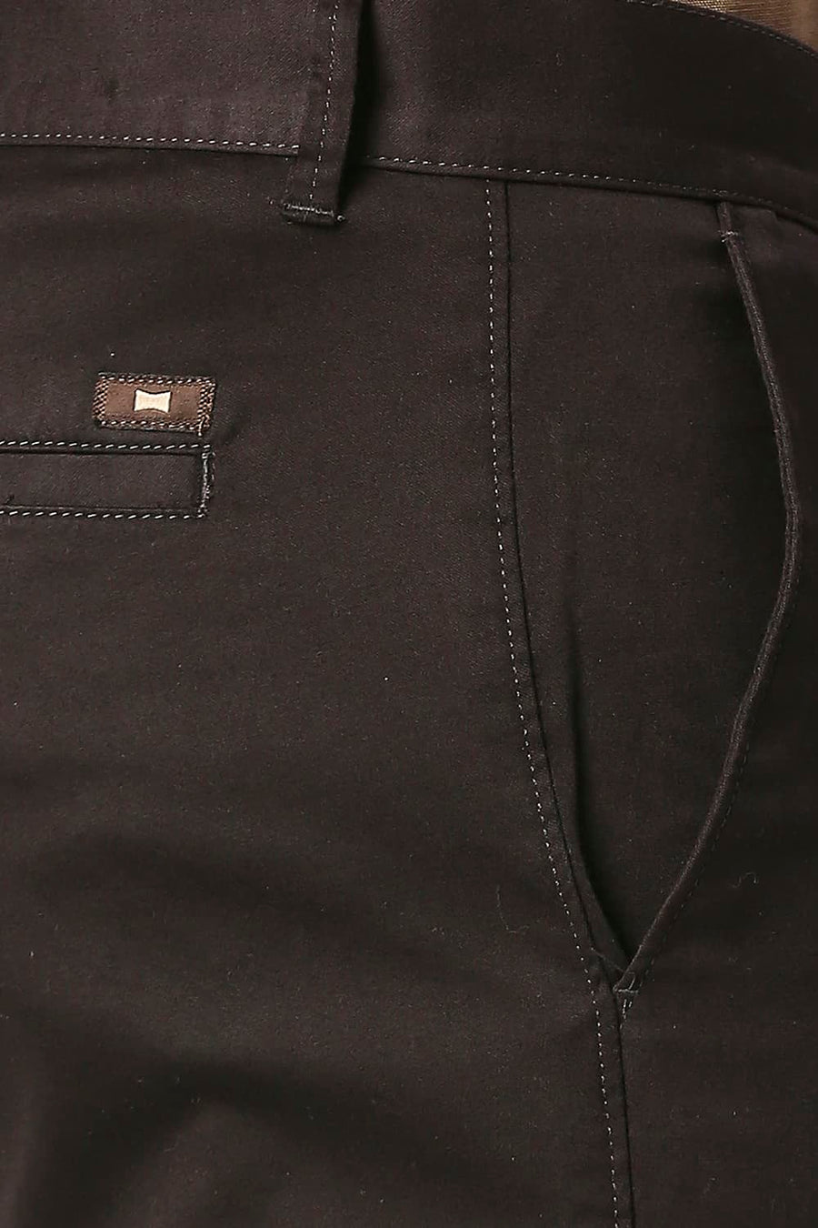 BASICS TAPERED FIT LICORICE BROWN COTTON STRETCH TROUSERS