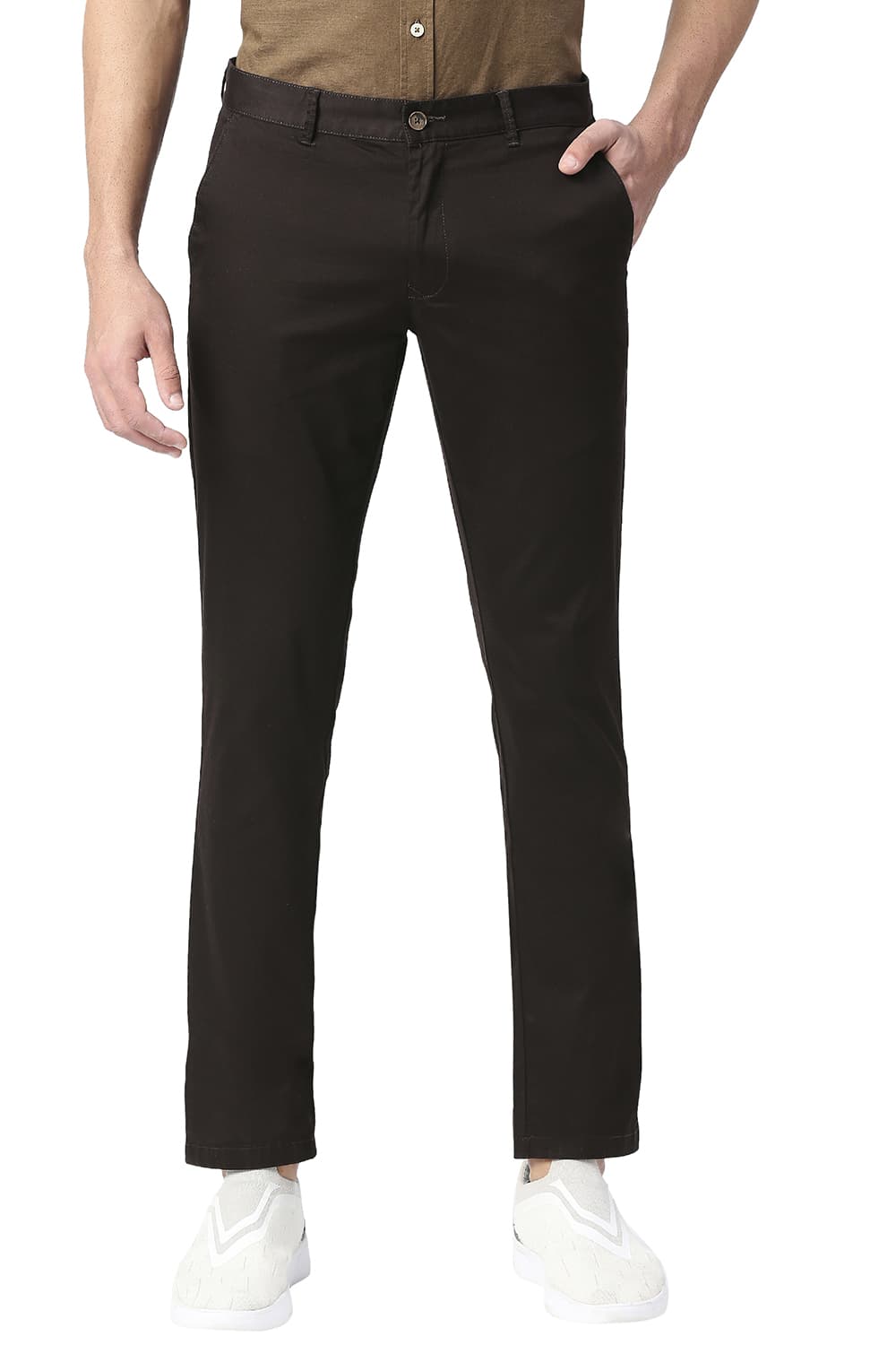 BASICS TAPERED FIT COTTON STRETCH TROUSERS