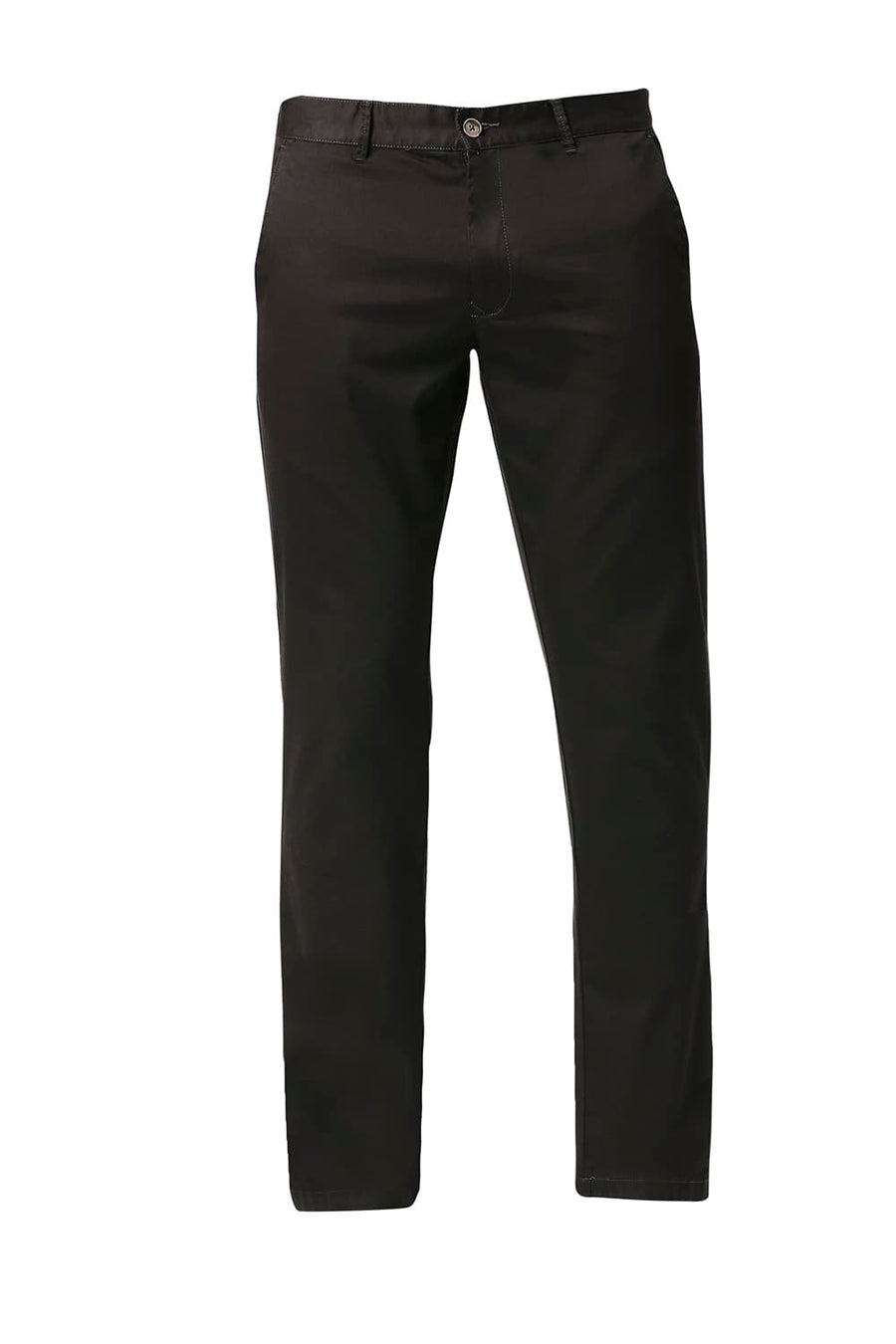 BASICS TAPERED FIT LICORICE BROWN COTTON STRETCH TROUSERS