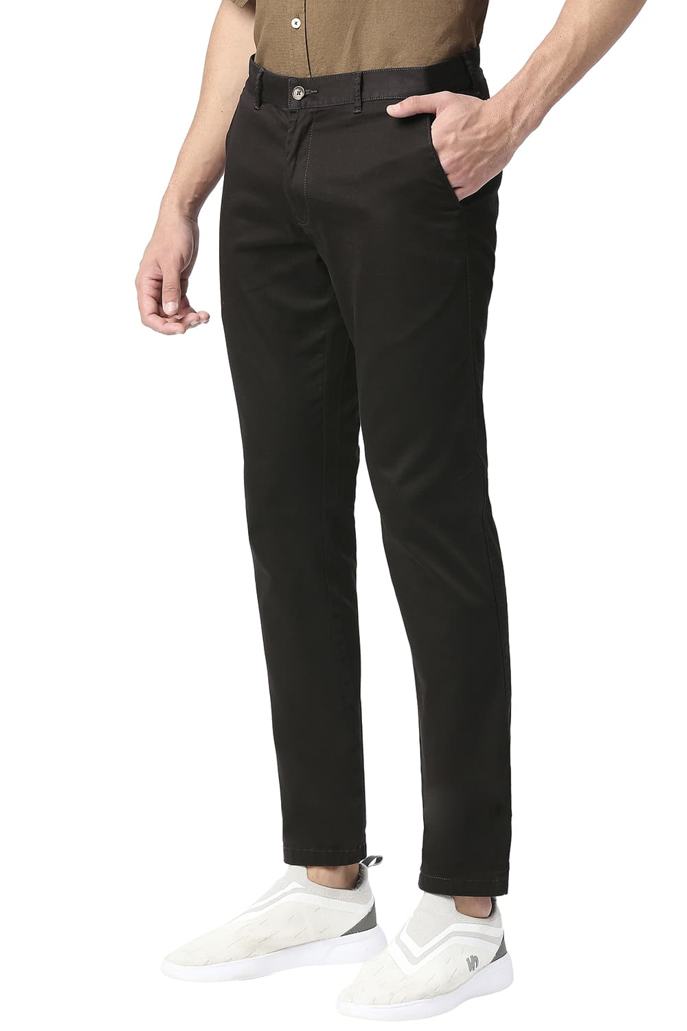 BASICS TAPERED FIT COTTON STRETCH TROUSERS