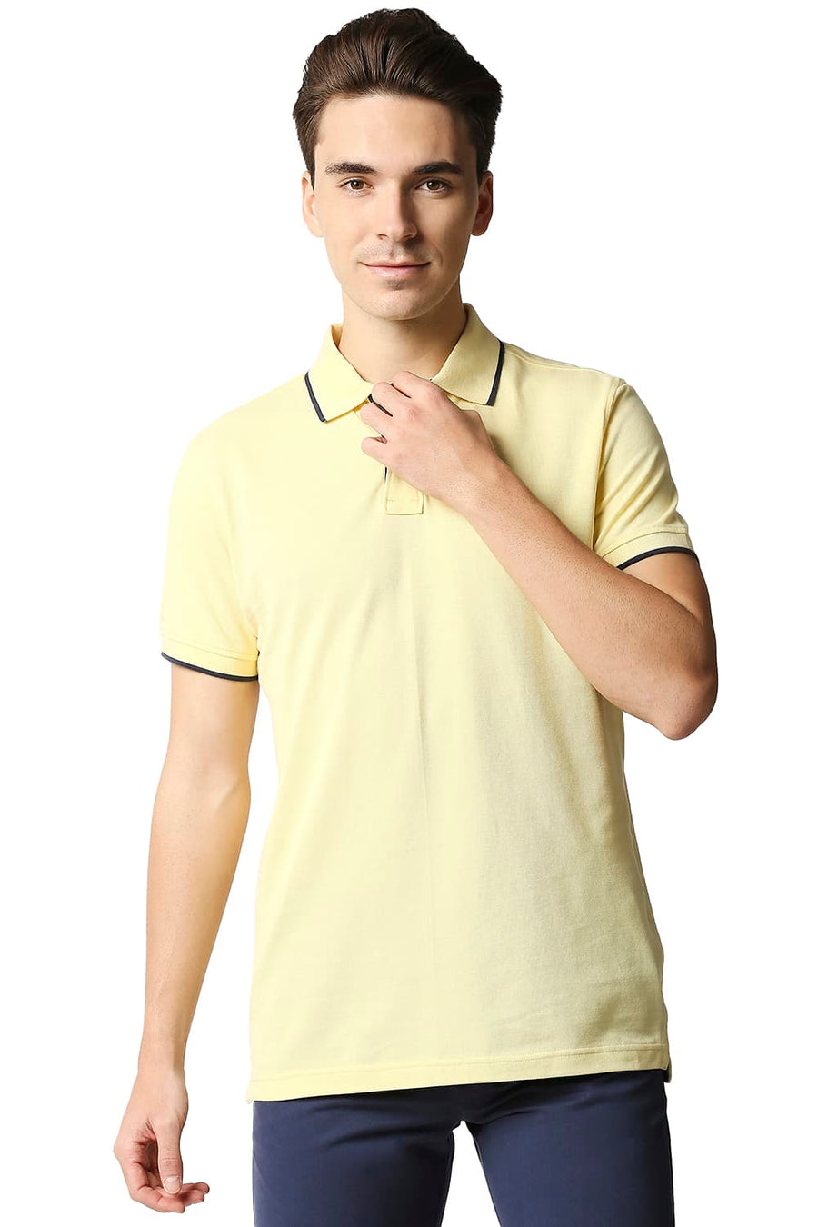 BASICS MUSCLE FIT PALE BANANA POLO T-SHIRT