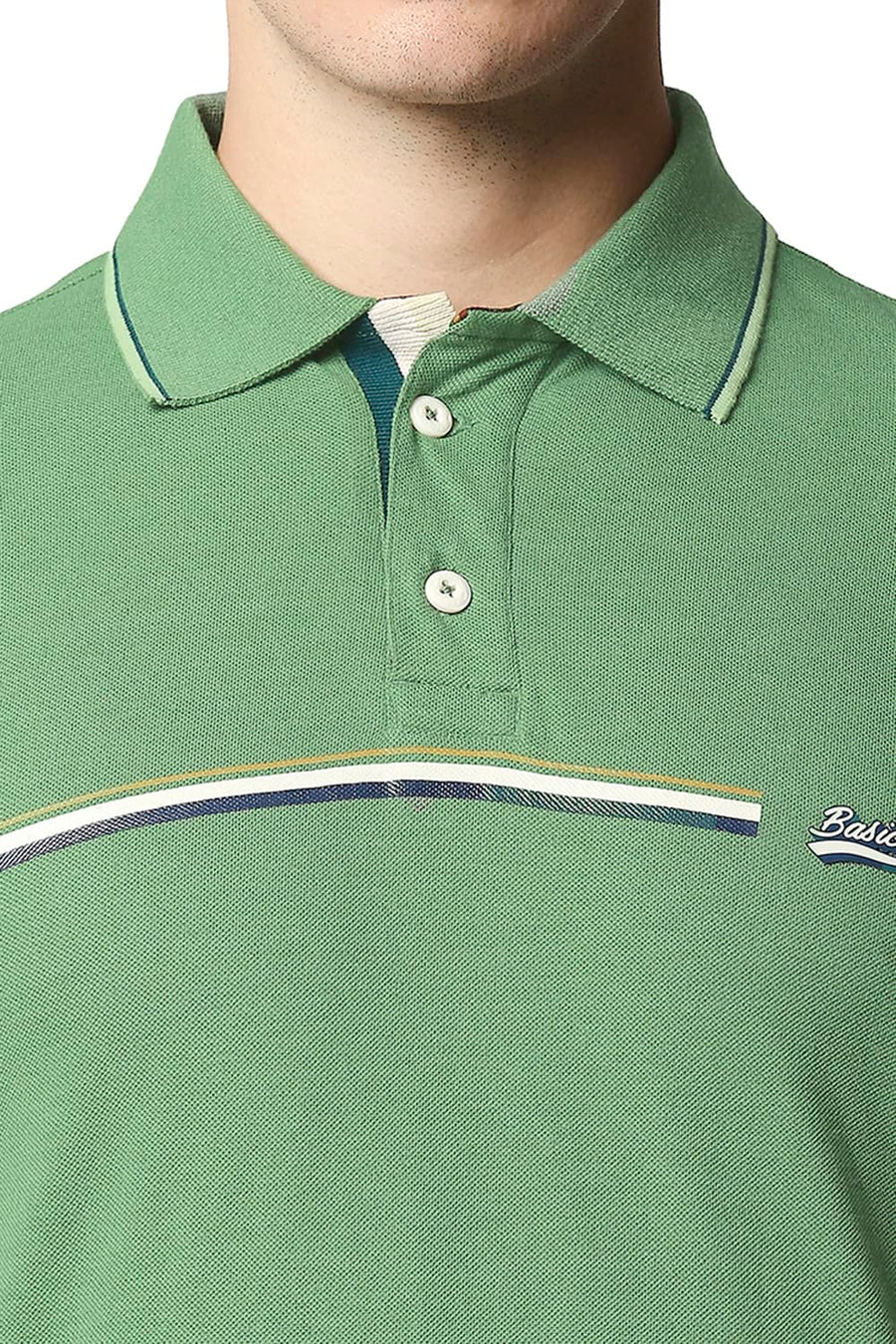 BASICS MUSCLE FIT HEDGE GREEN POLO T-SHIRT