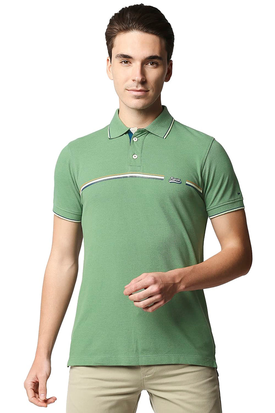 BASICS MUSCLE FIT HEDGE GREEN POLO T-SHIRT