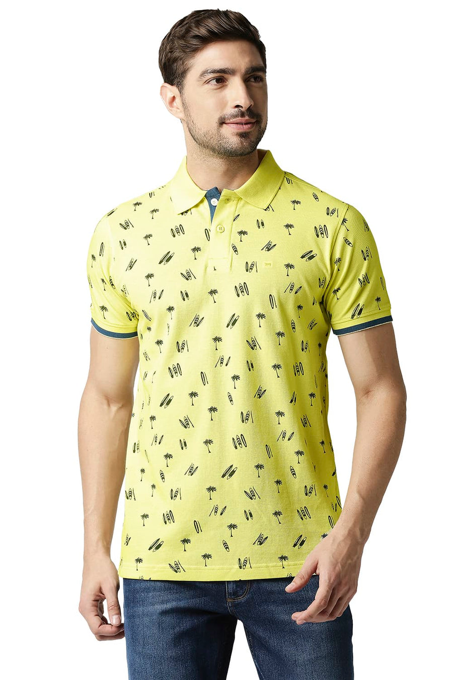 BASICS MUSCLE FIT YELLOW PEAR POLO T-SHIRT